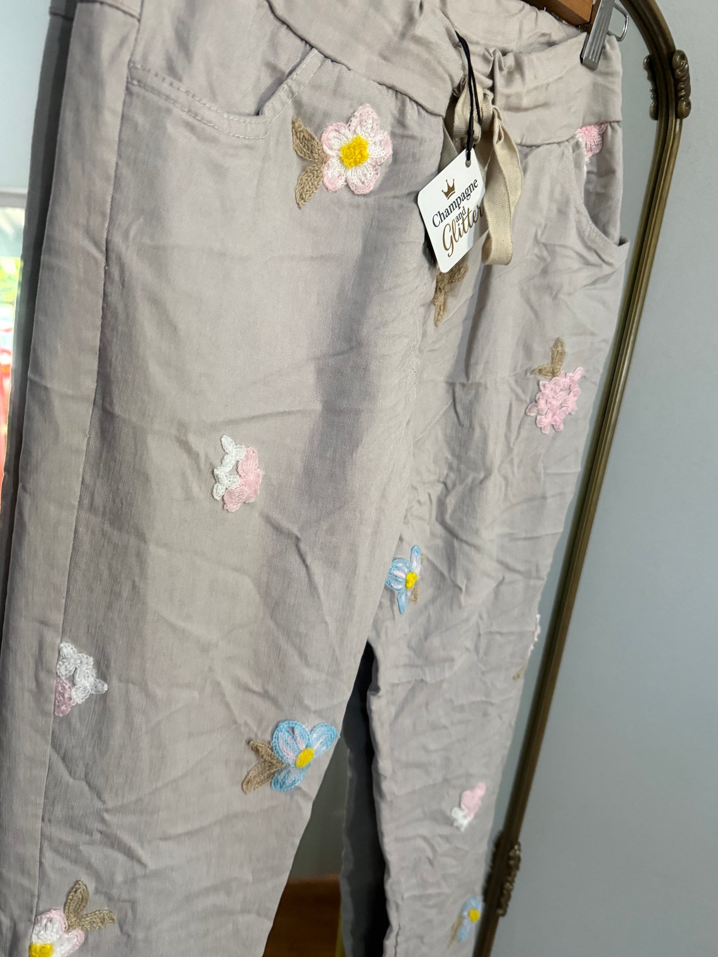 Liora Taupe Pants Embroided