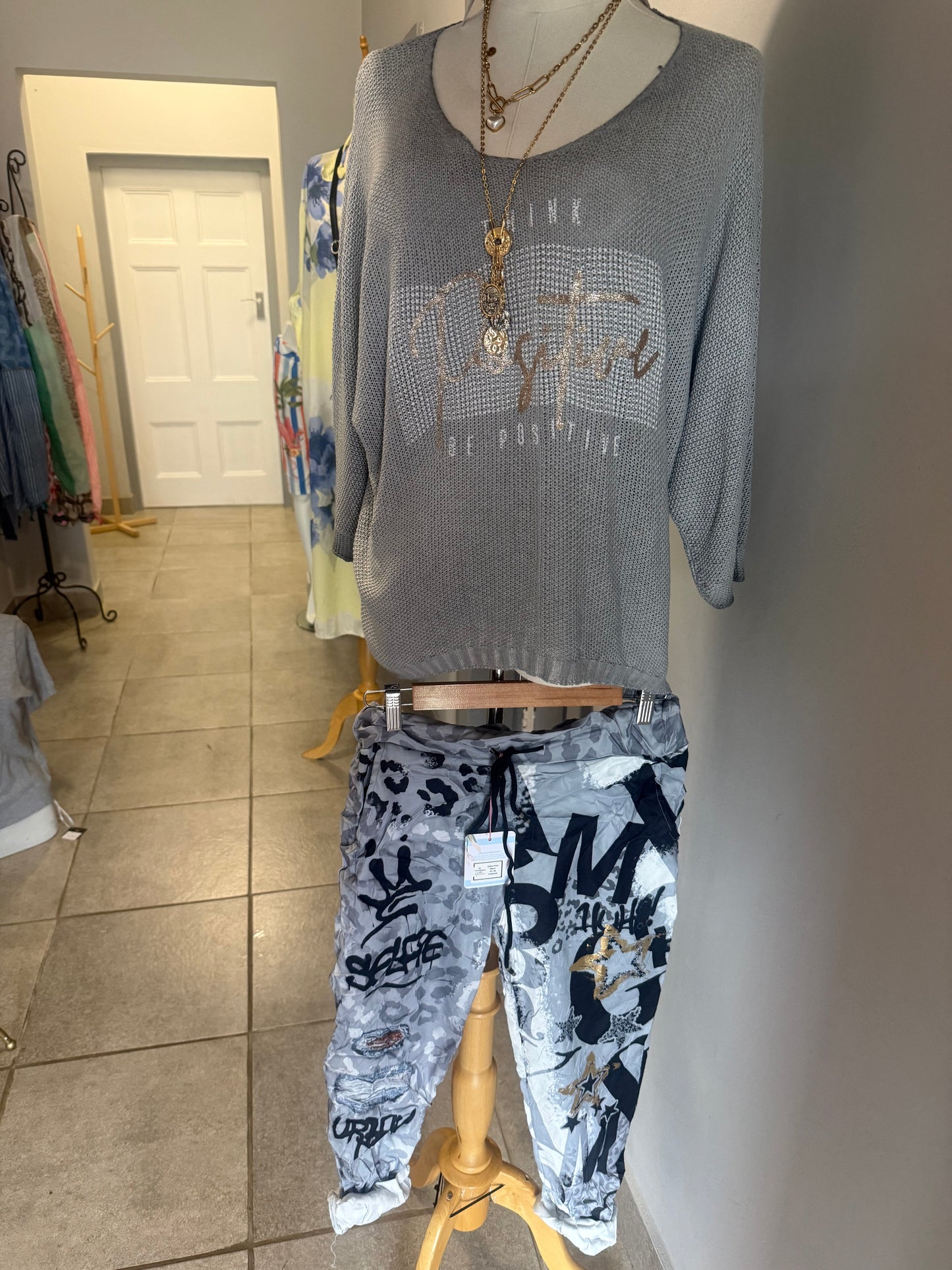 Positive Vibes Knit Blouse Grey