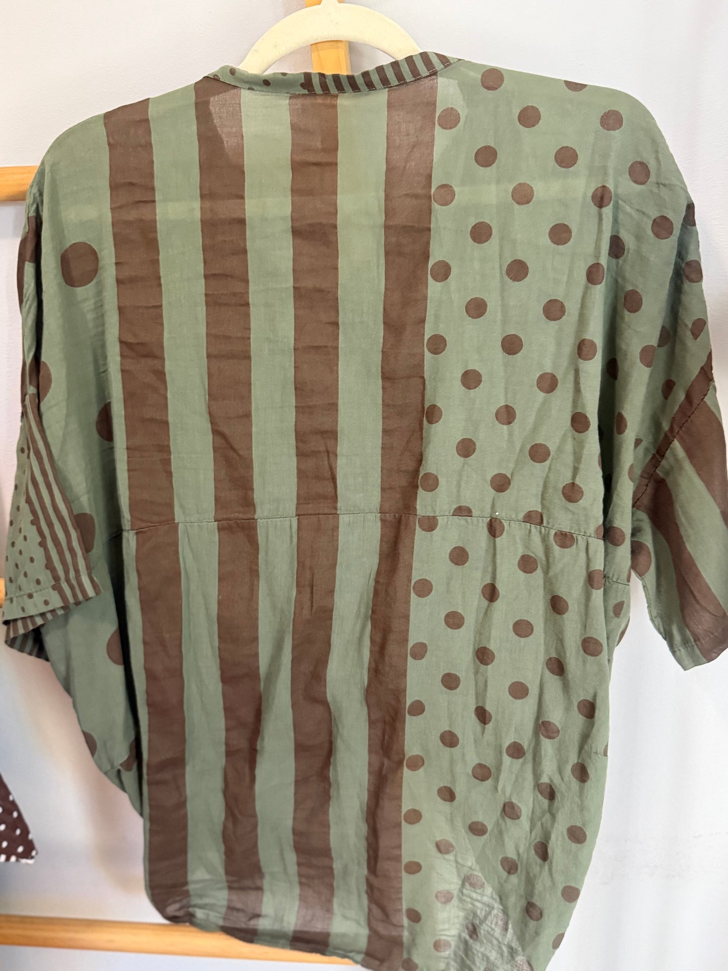 Polka Dot Brown Blouse Khaki