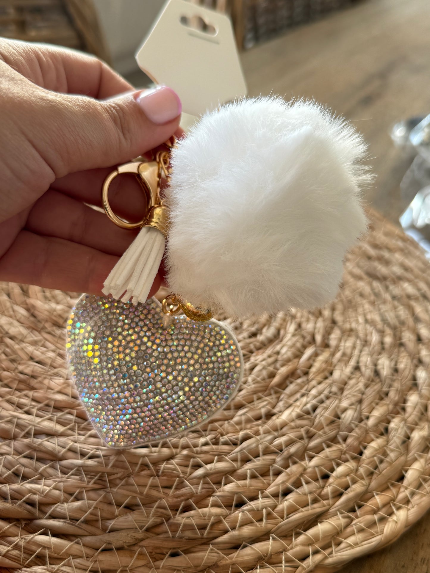 White Bling Heart Keychain
