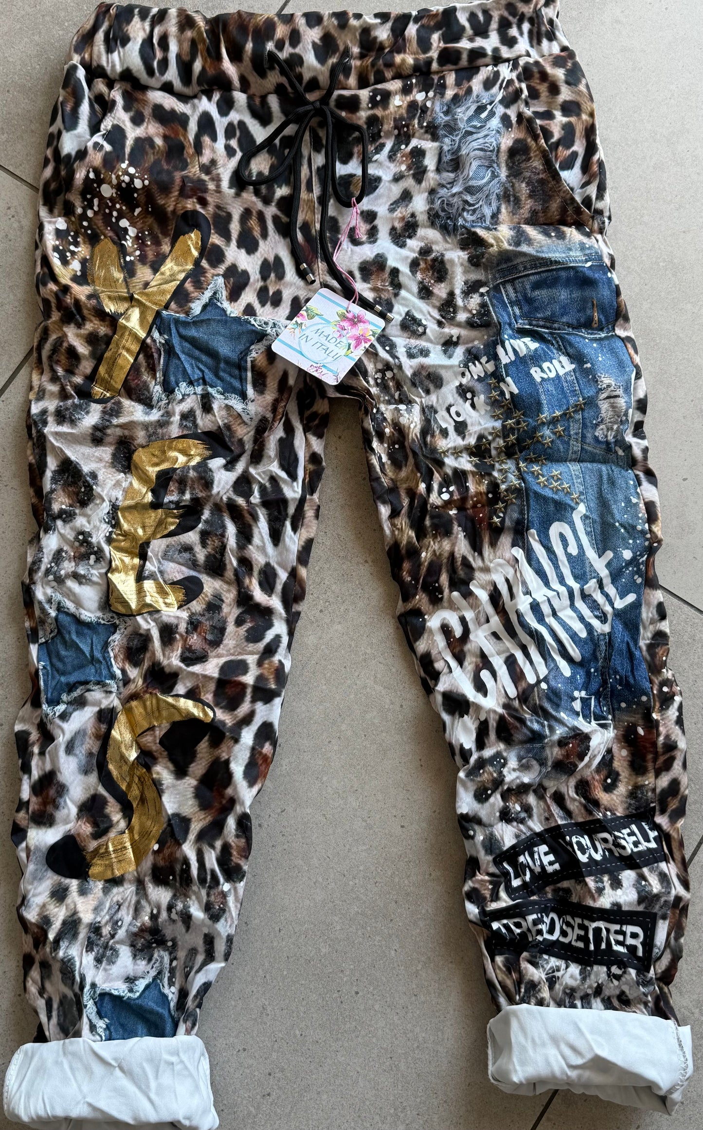 Denim Leopard Pants