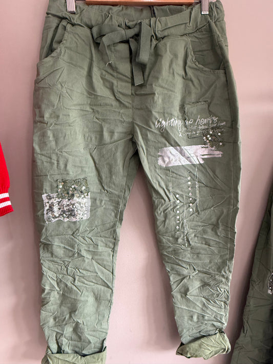 Bling Hearts Pant_Khaki