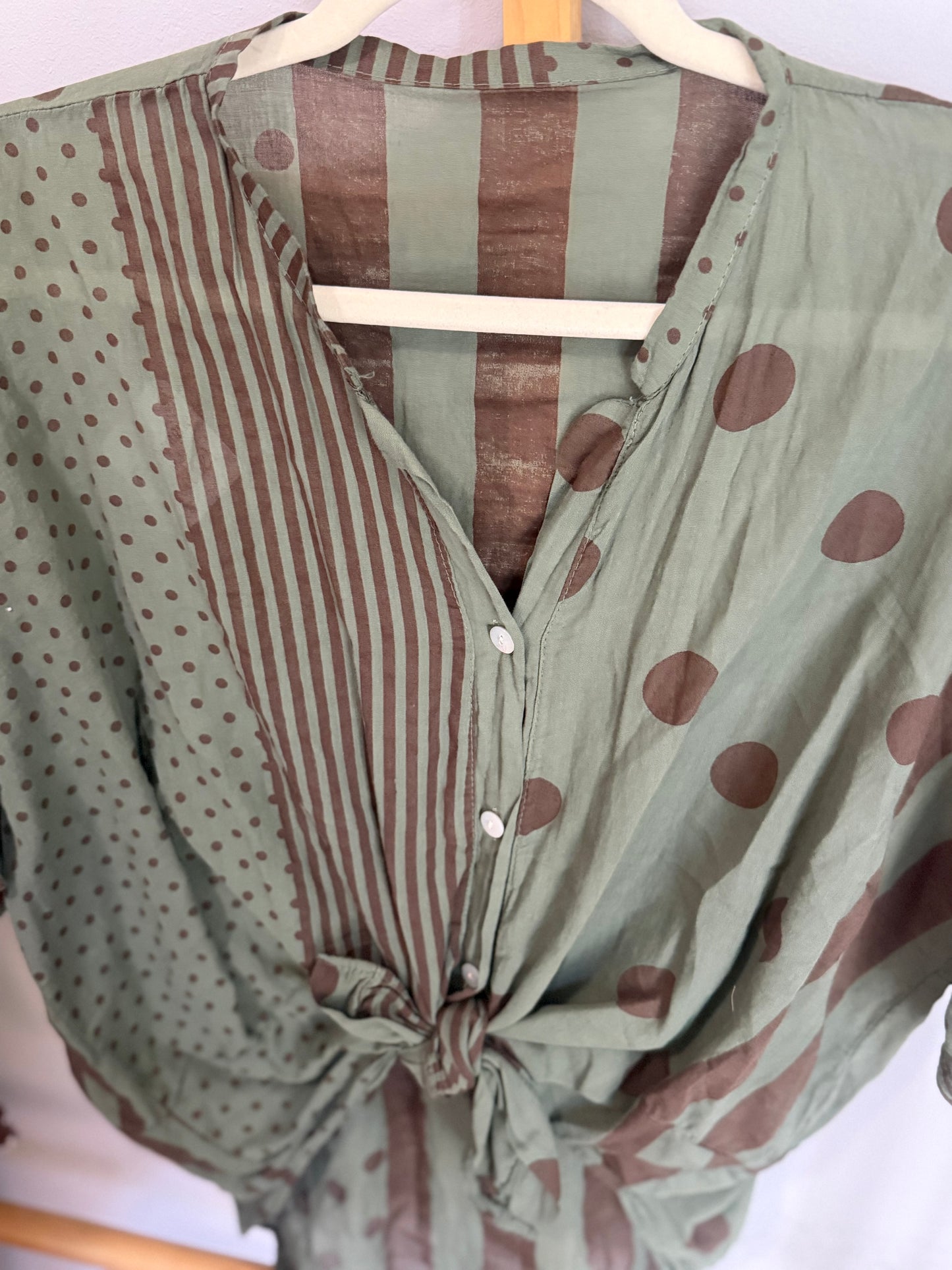 Polka Dot Brown Blouse Khaki