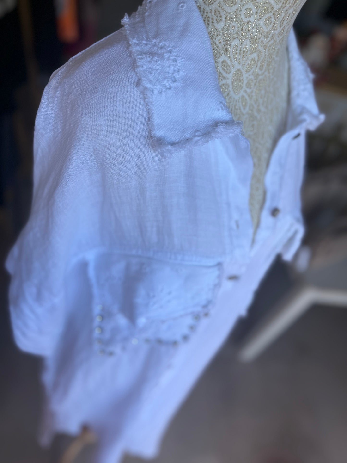 Linen & Bling Dress White