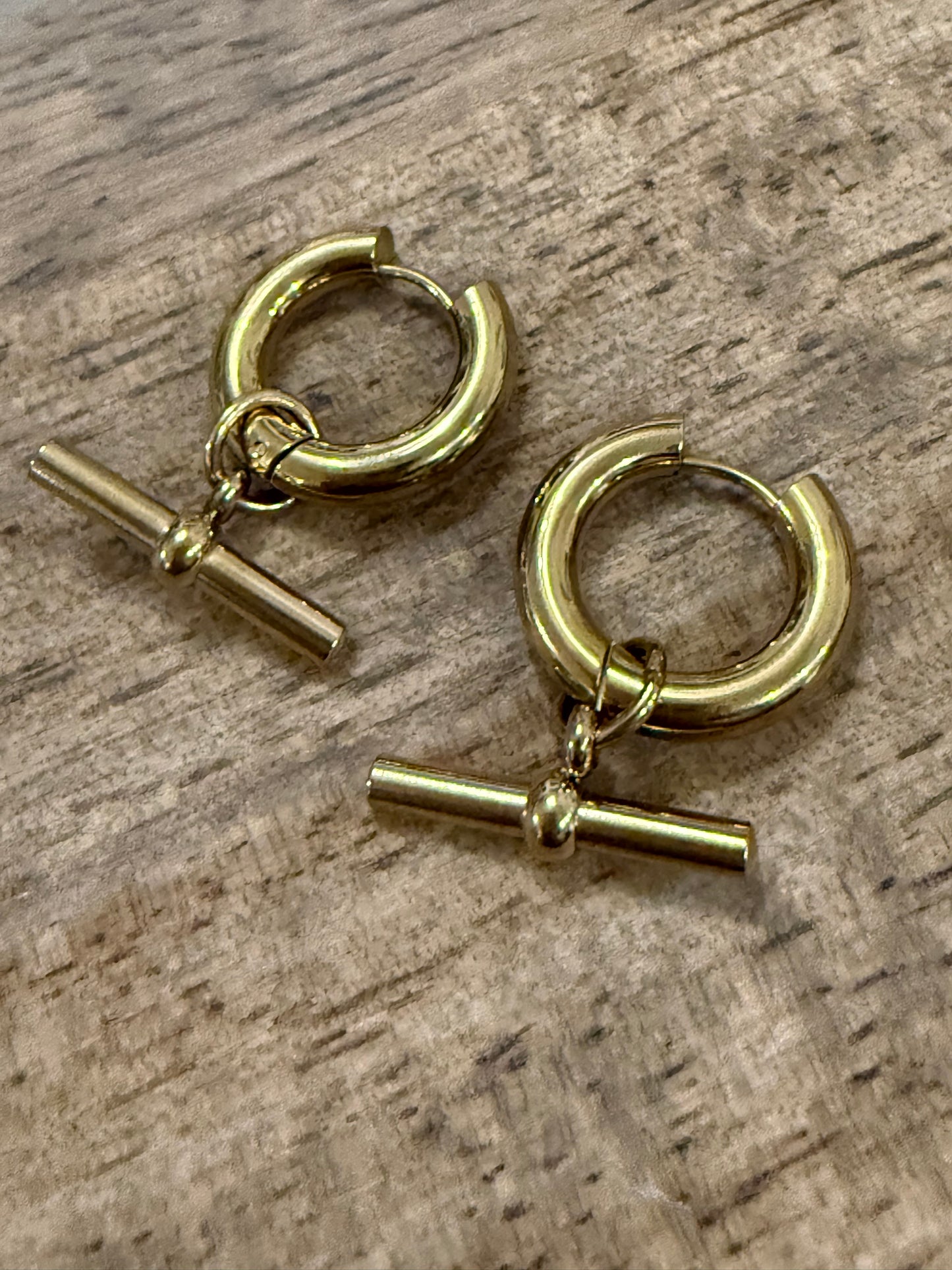 T Bar Earrings Gold
