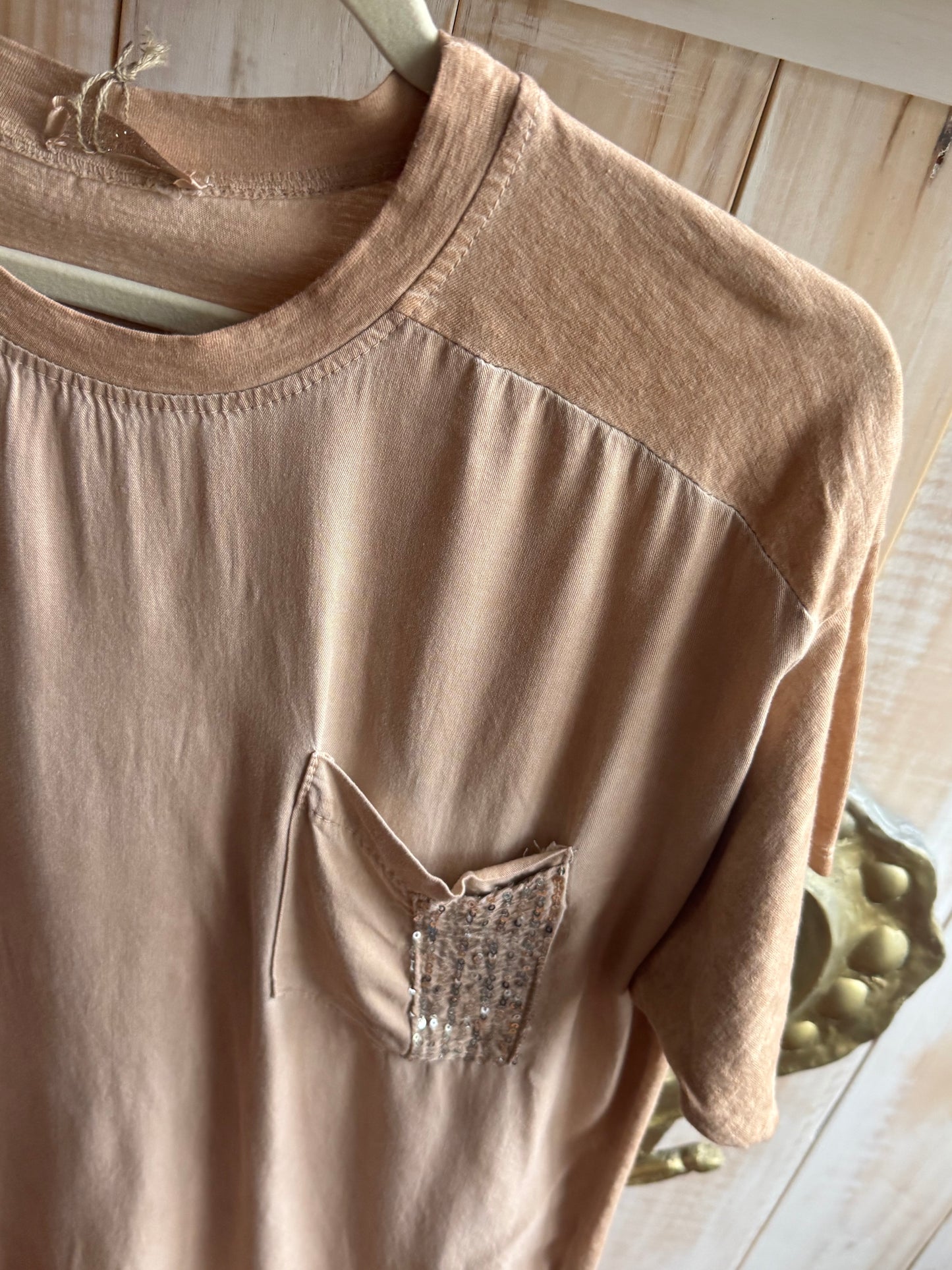 Sequin Pocket Bling Tee Caramel