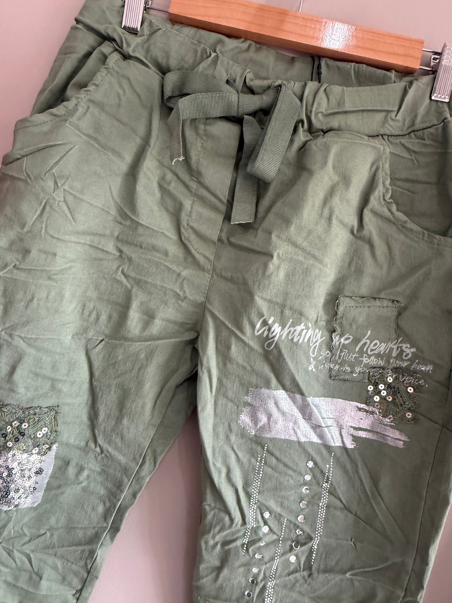 Bling Hearts Pant_Khaki