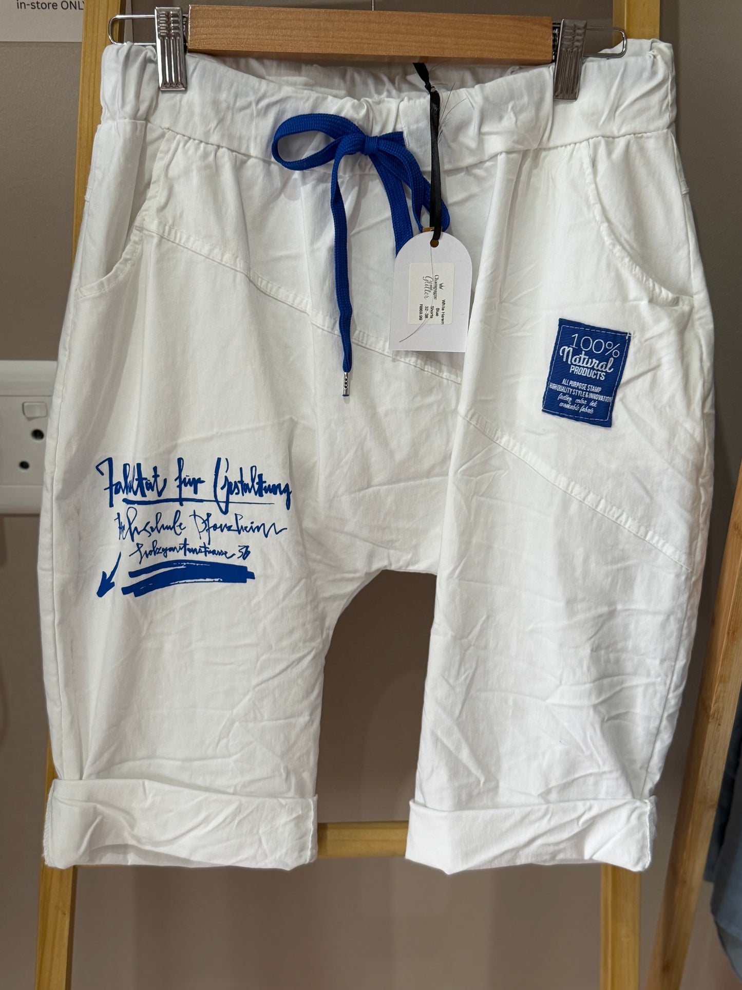 White Harem Blue Shorts