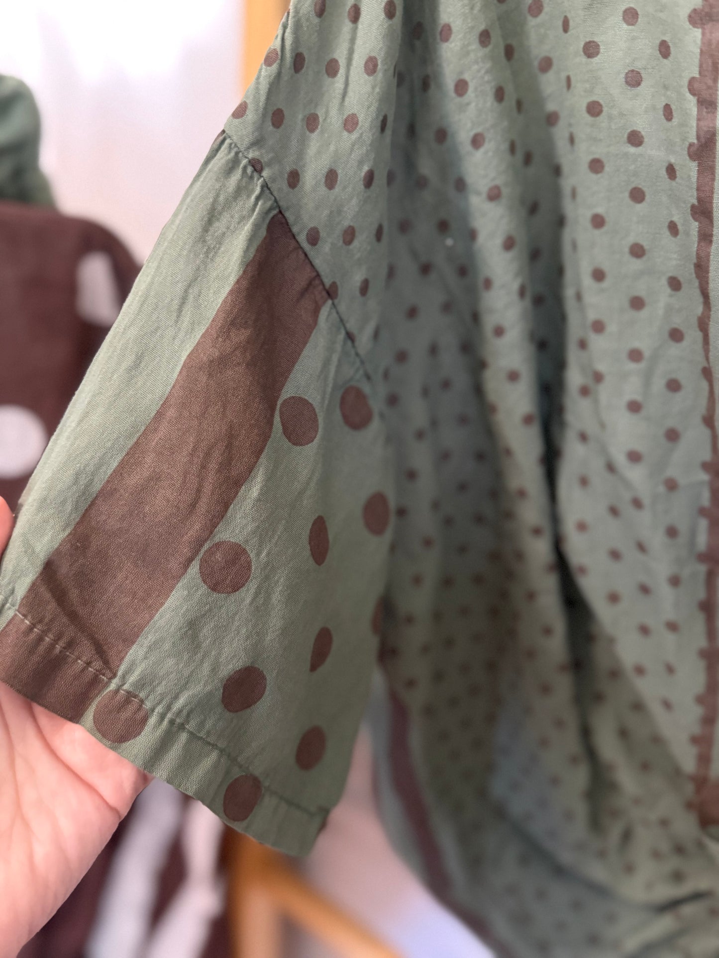Polka Dot Brown Blouse Khaki