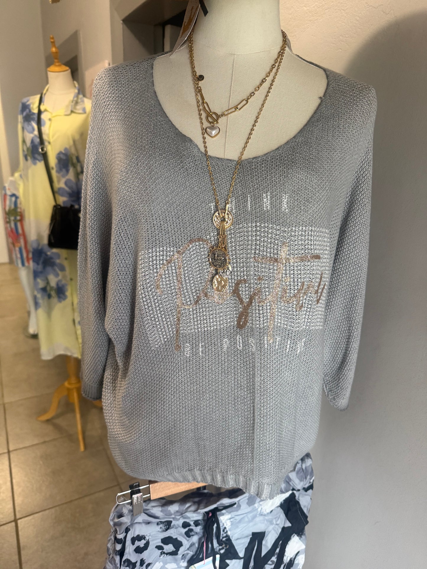 Positive Vibes Knit Blouse Grey
