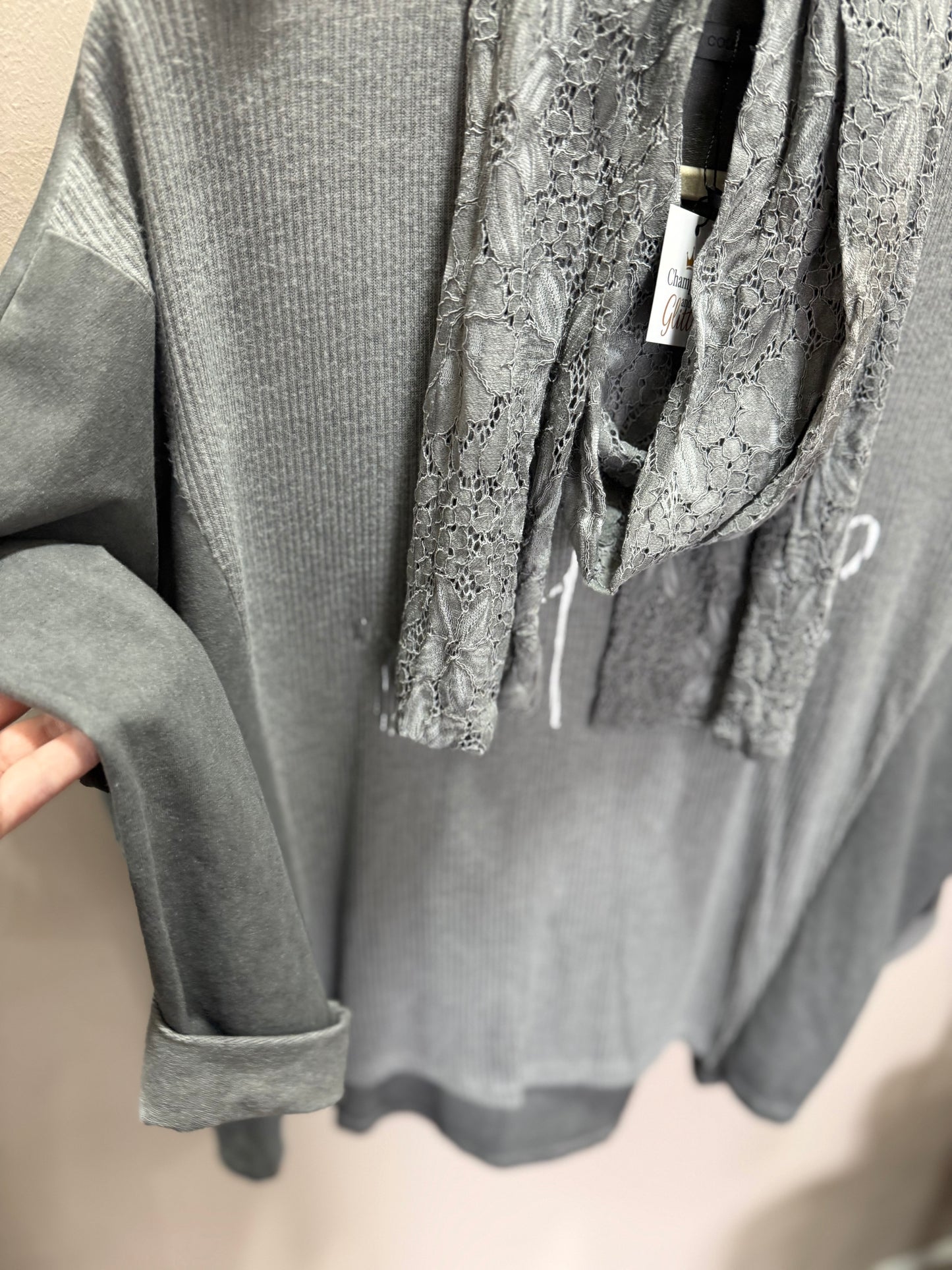 Grateful + Scarf Grey Blouse