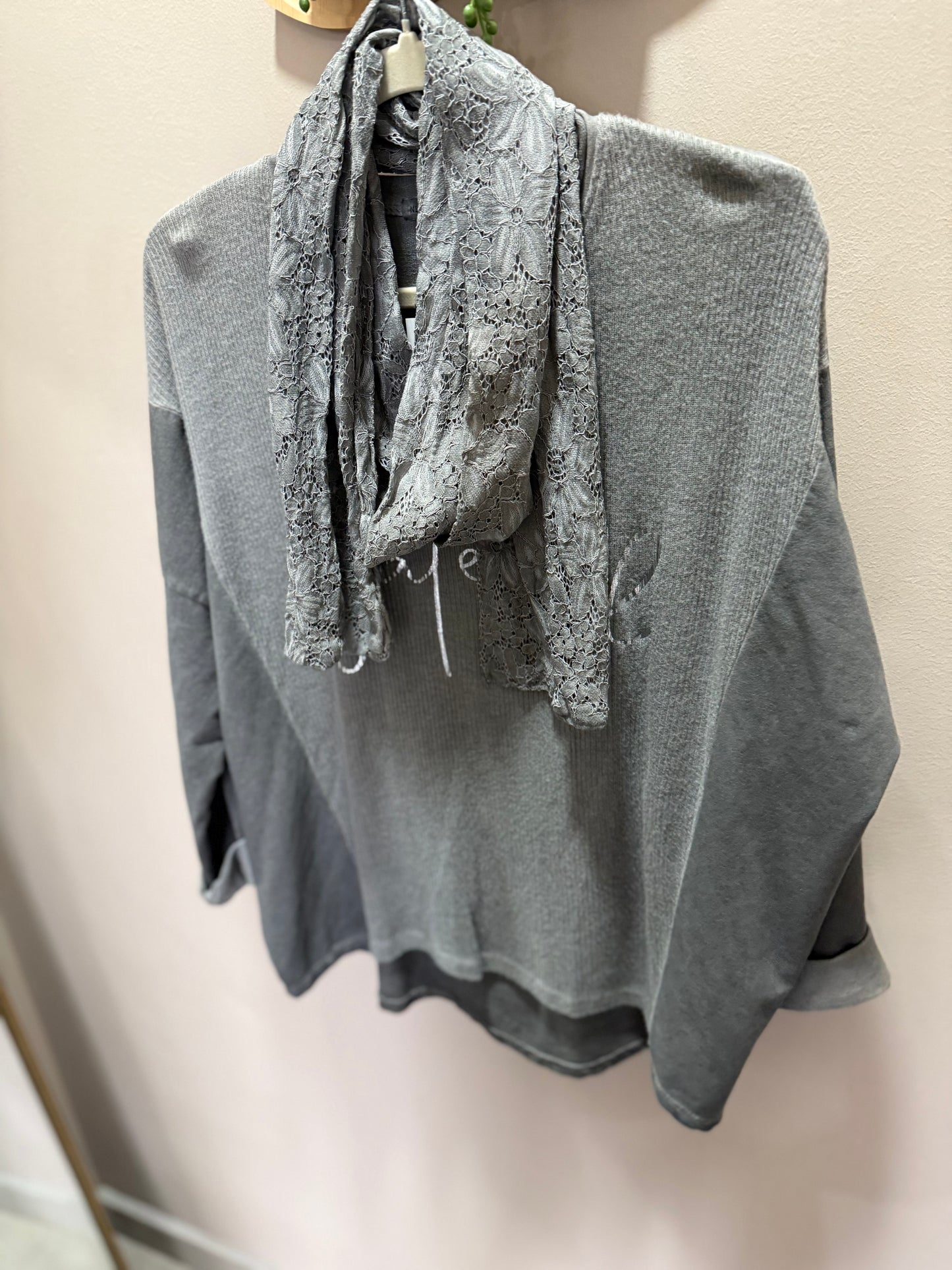 Grateful + Scarf Grey Blouse