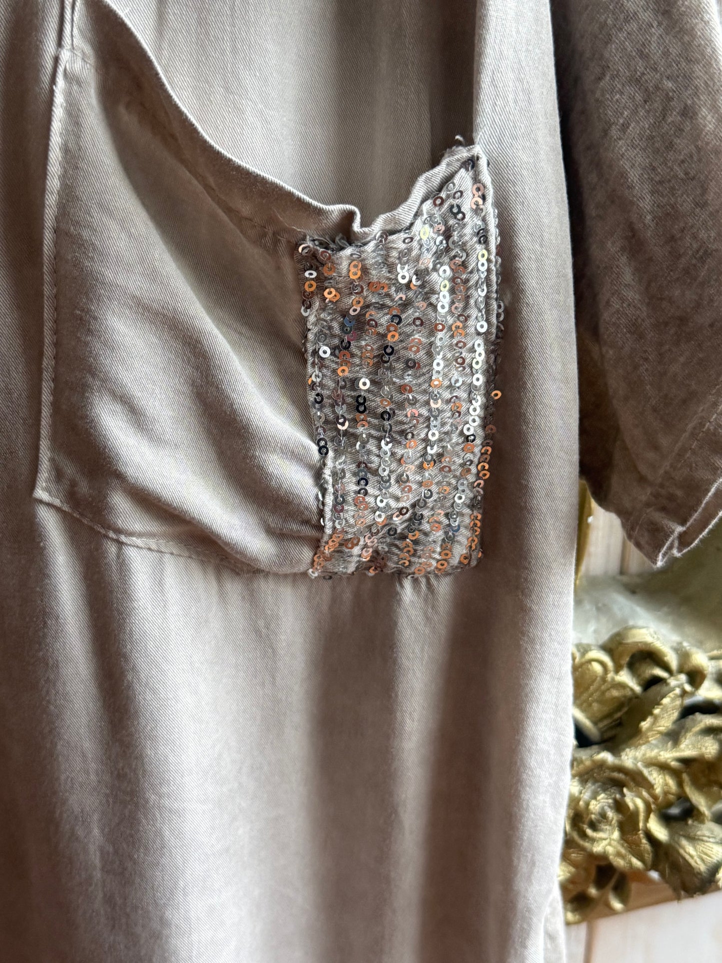 Sequin Pocket Bling Tee Taupe