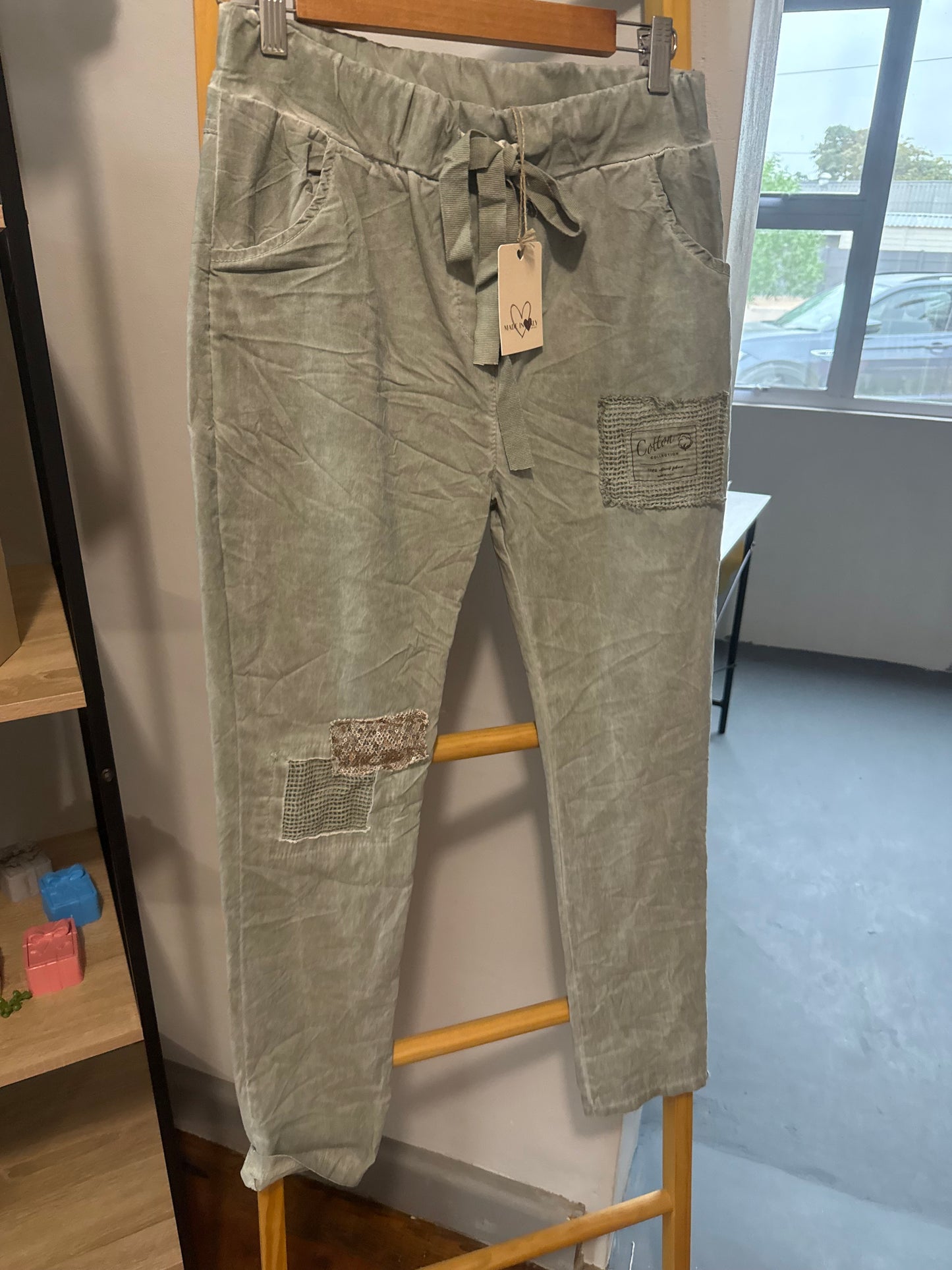 Patched Bling Pant Khaki