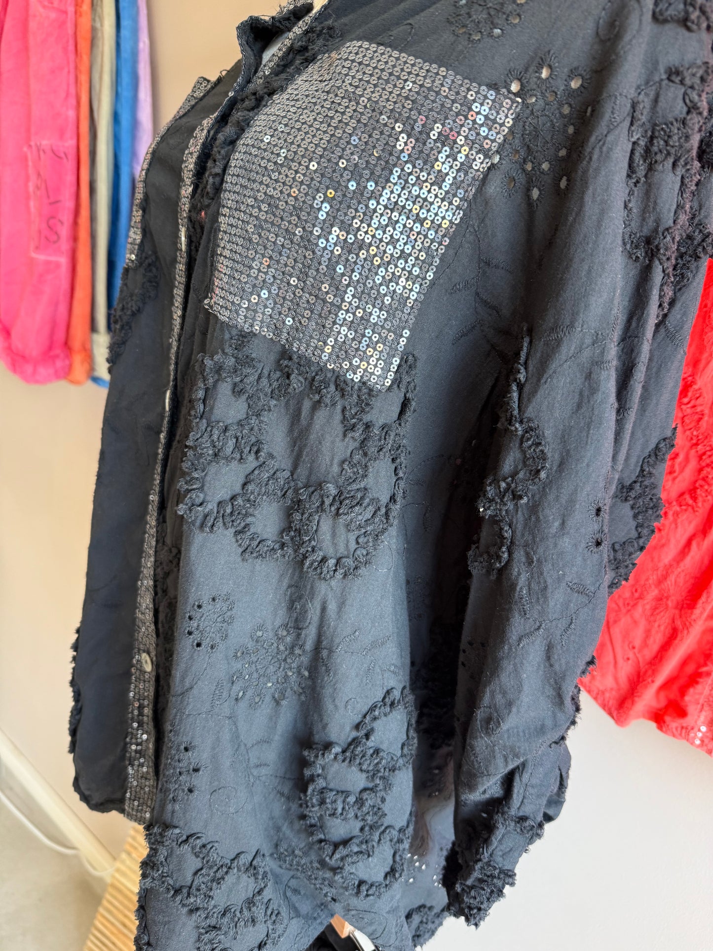 Bordeau Sequin Blouse Black