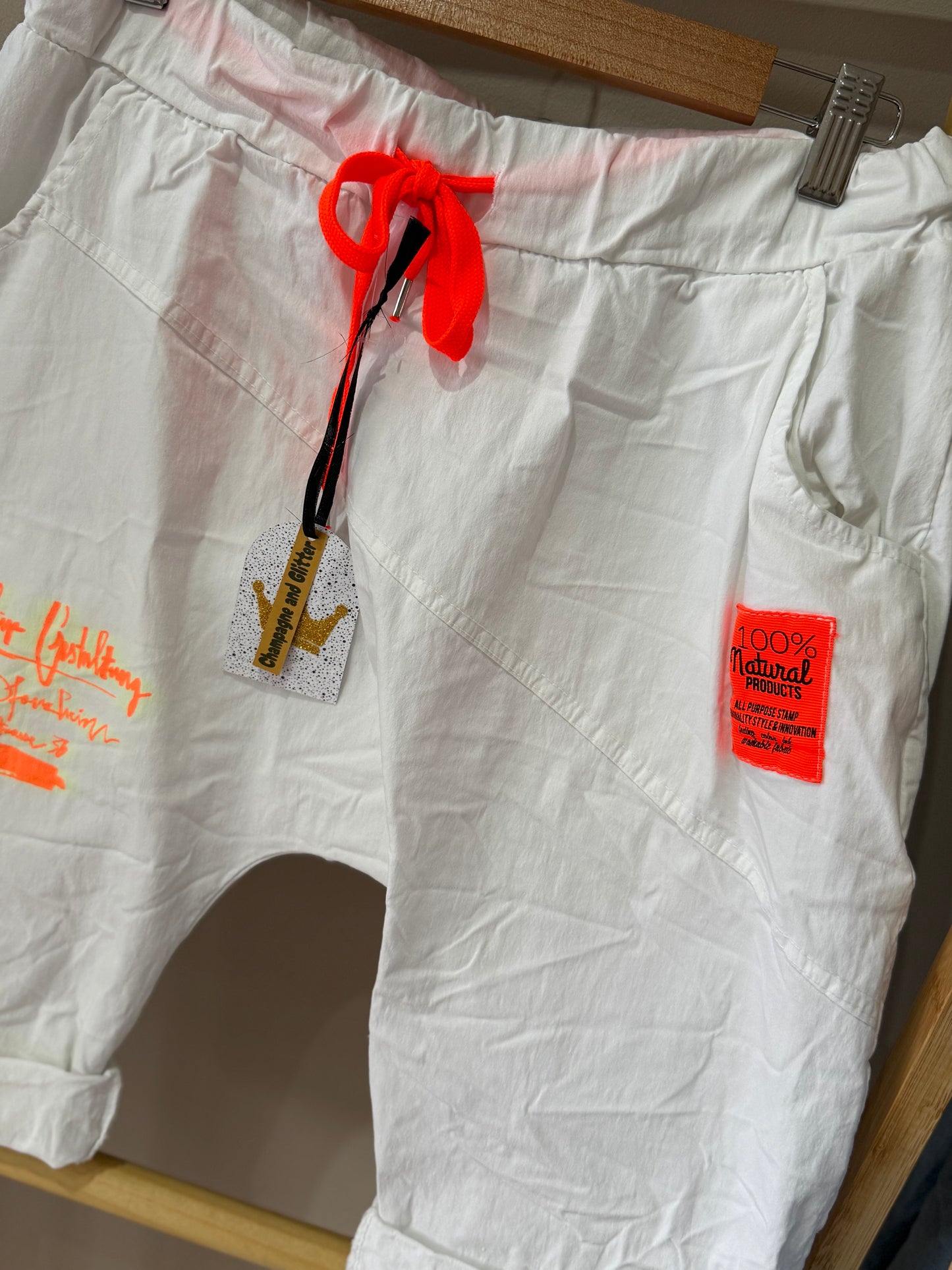 White Harem Orange Shorts