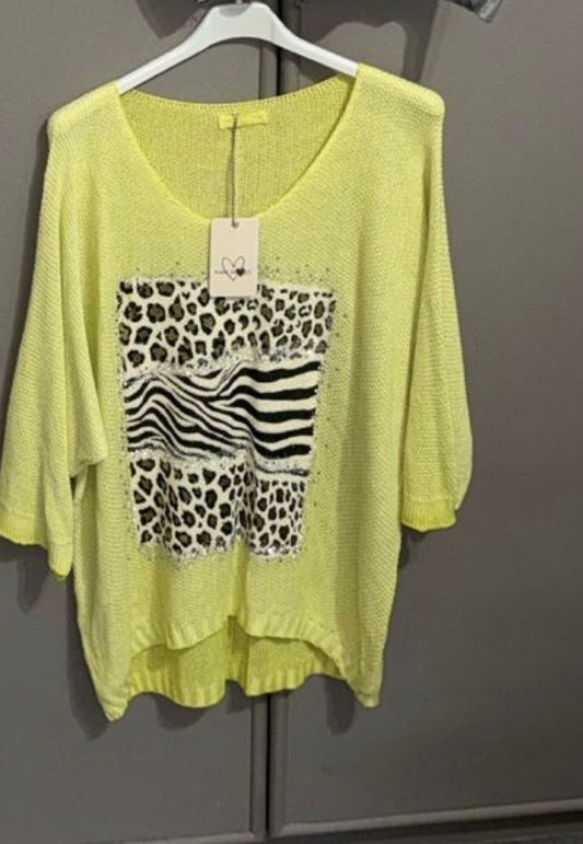 Bling Leopard Knit Blouse Lime