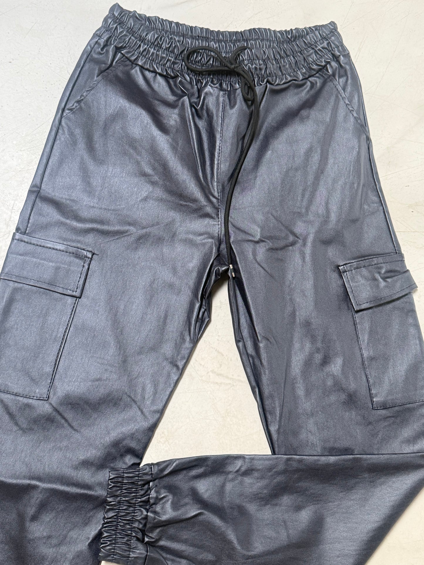 Pleather Cargo Pants Navy