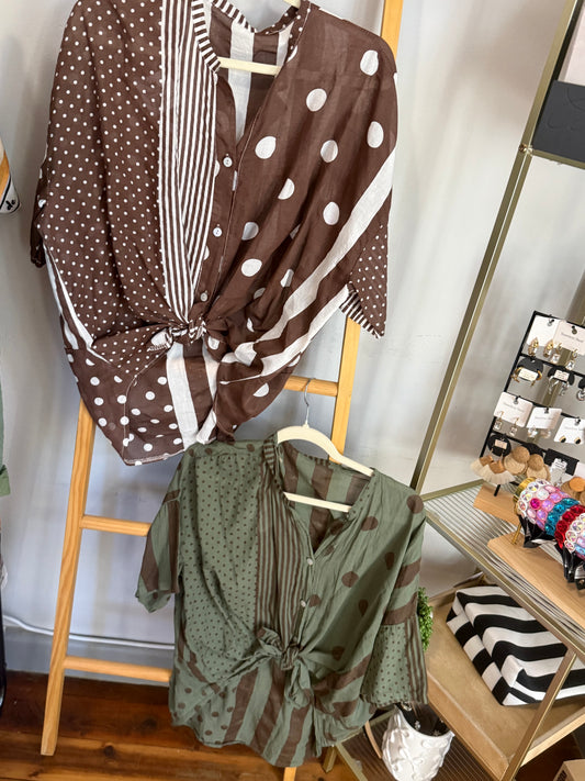 Polka Dot Brown Blouse