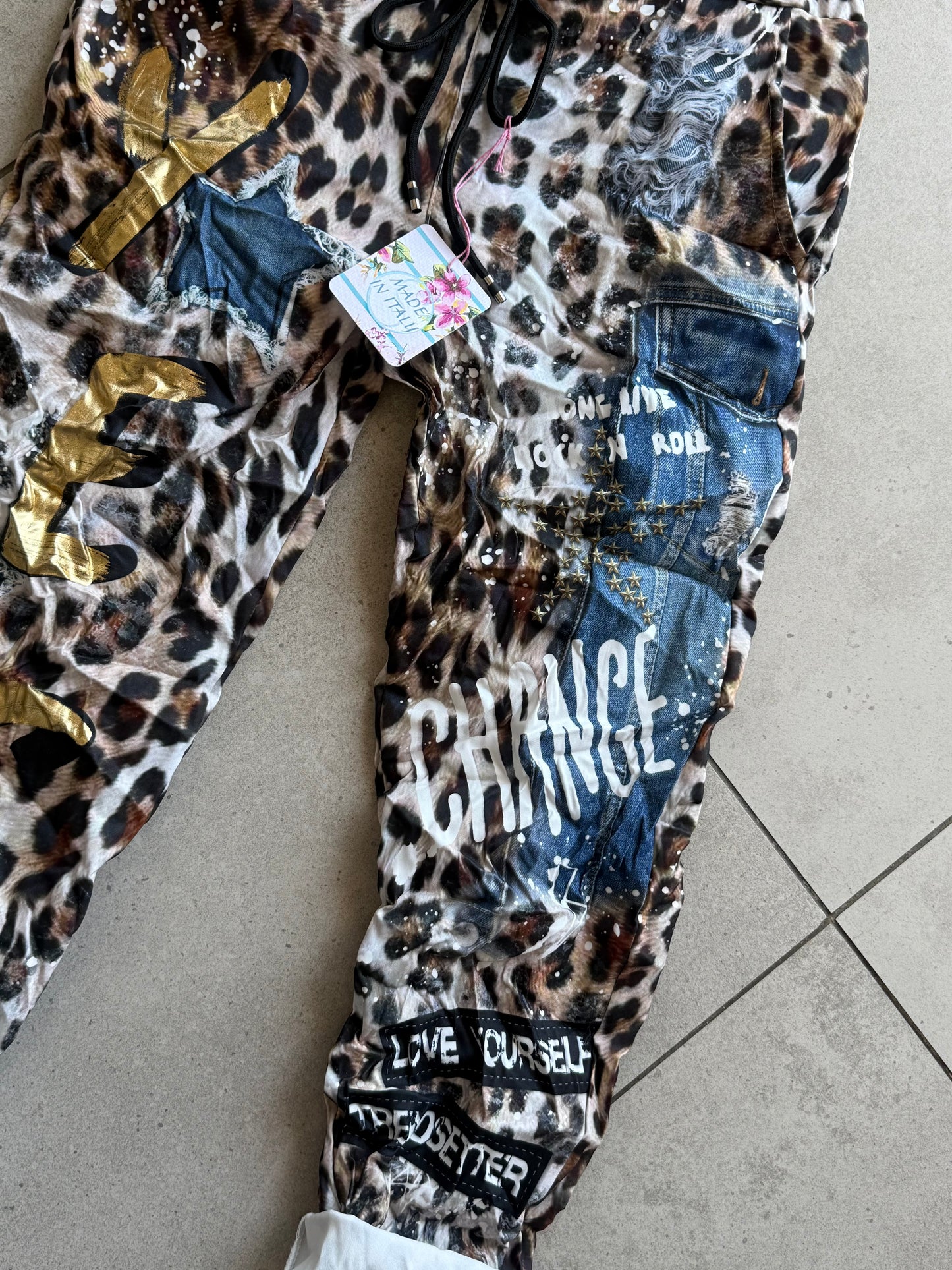 Denim Leopard Pants