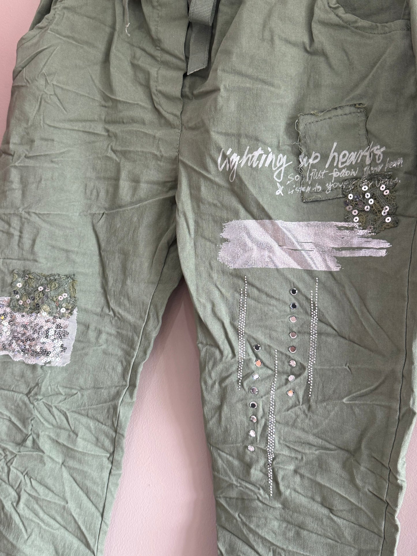 Bling Hearts Pant_Khaki
