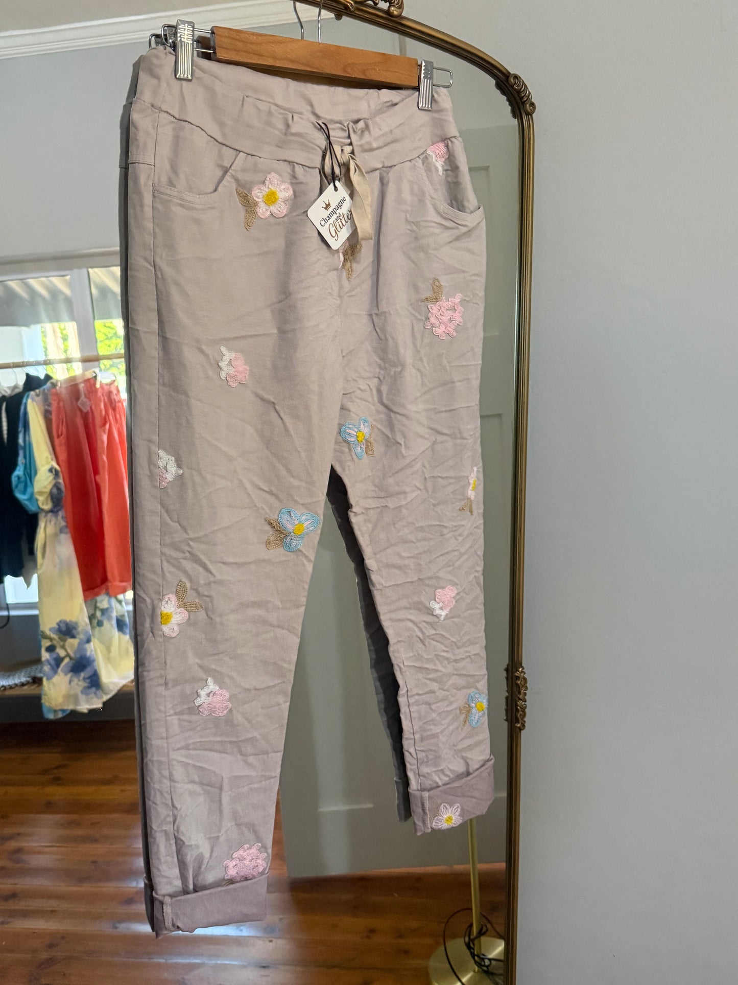 Liora Taupe Pants Embroided
