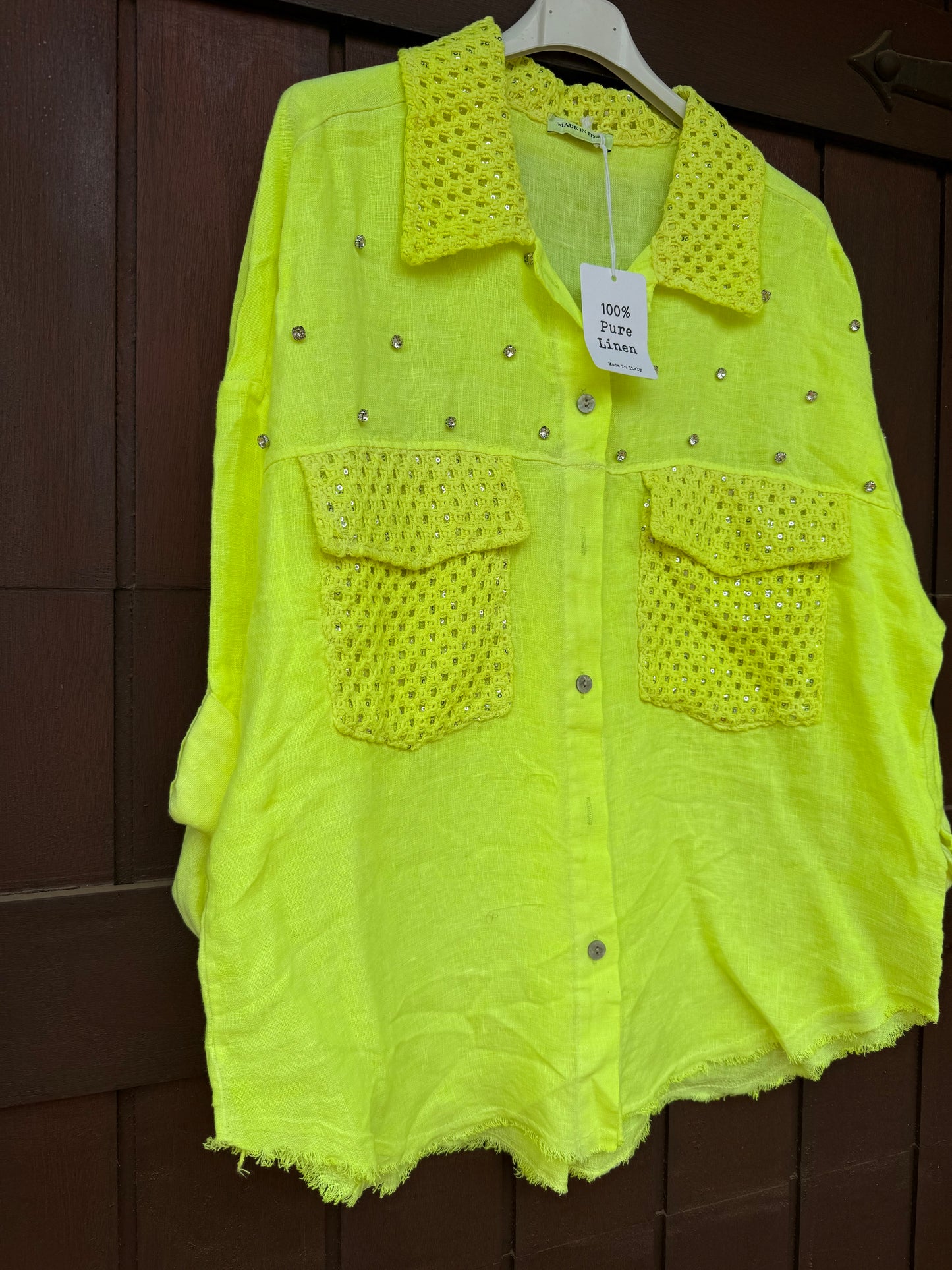 Linen And Bling Lime Blouse