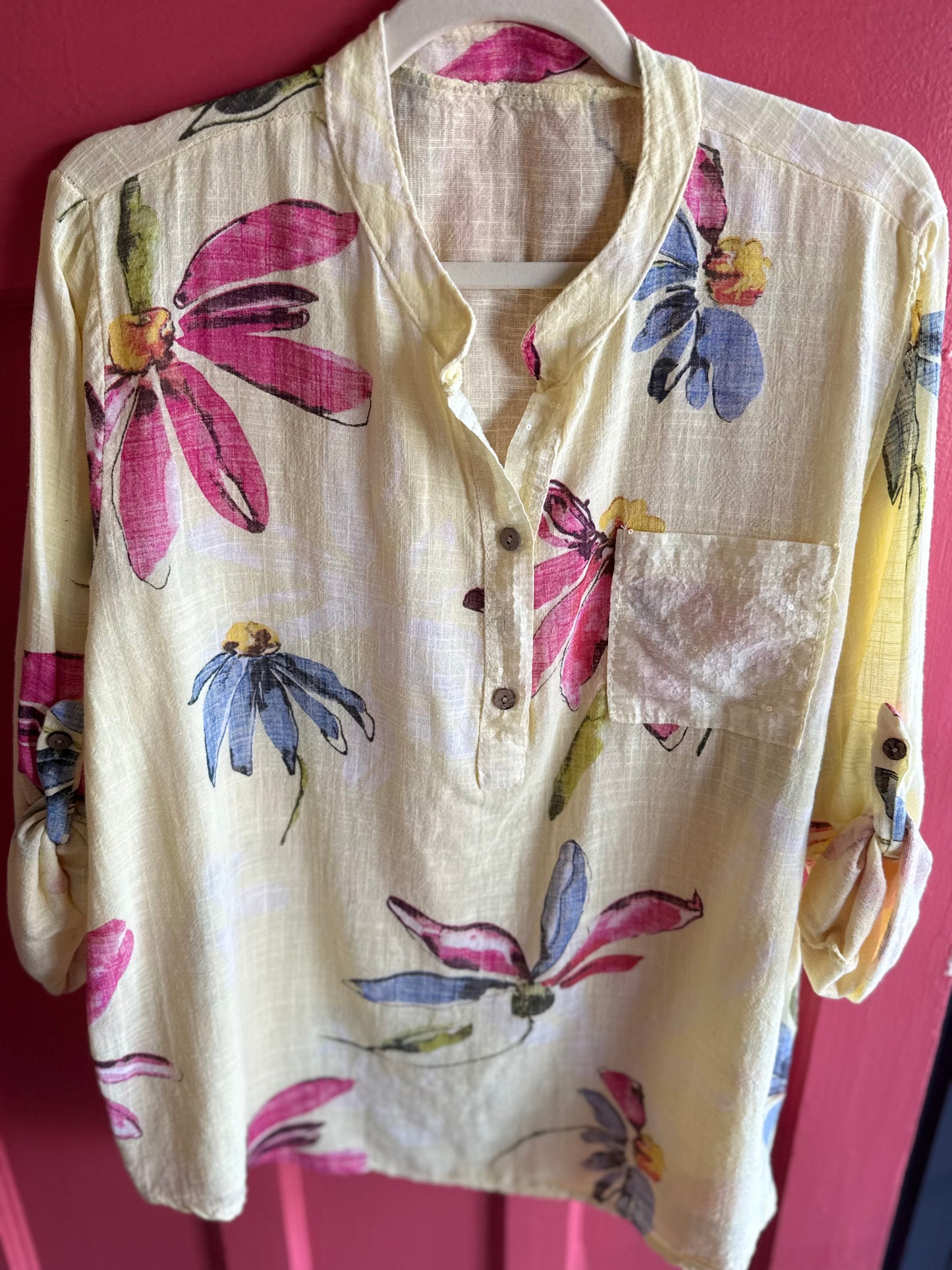 Dylan_Floral Sequin Yellow Blouse