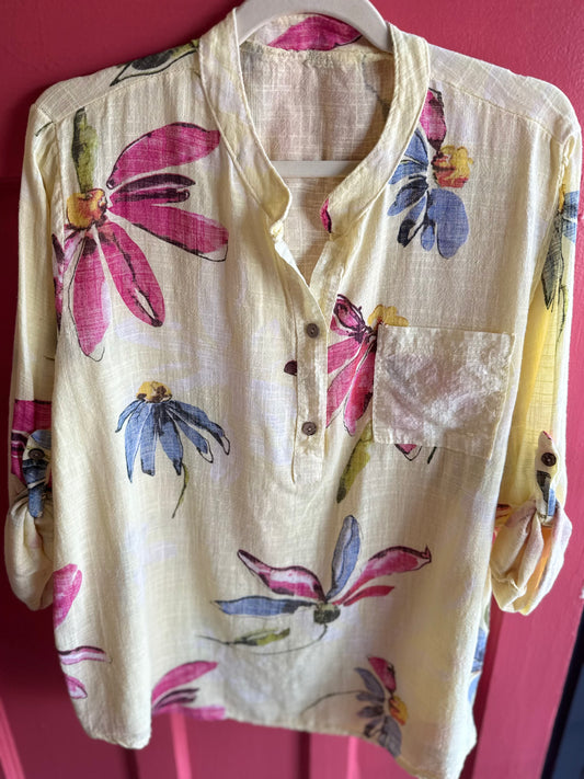 Dylan_Floral Sequin Yellow Blouse