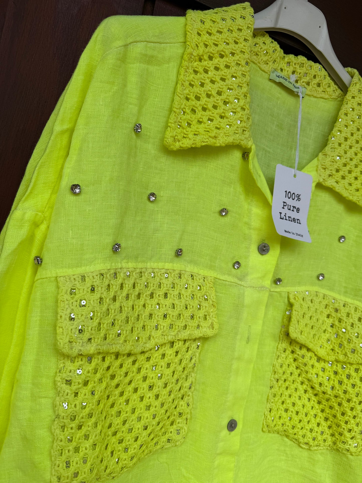 Linen And Bling Lime Blouse