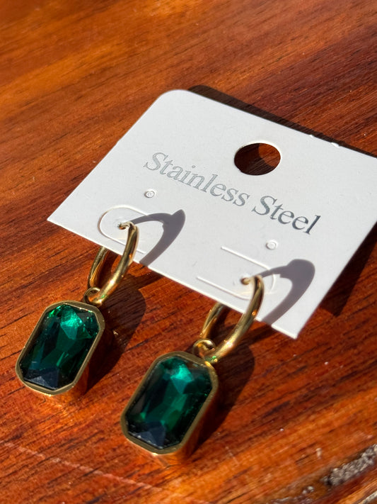 Square drops Earrings Emerald