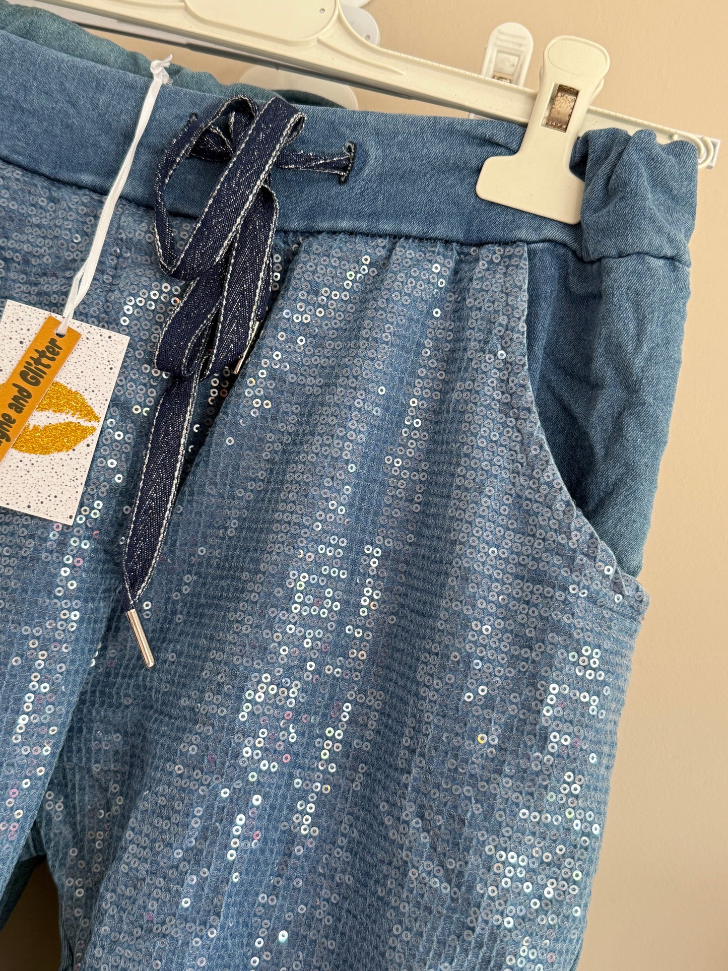 Denim Sequin Short
