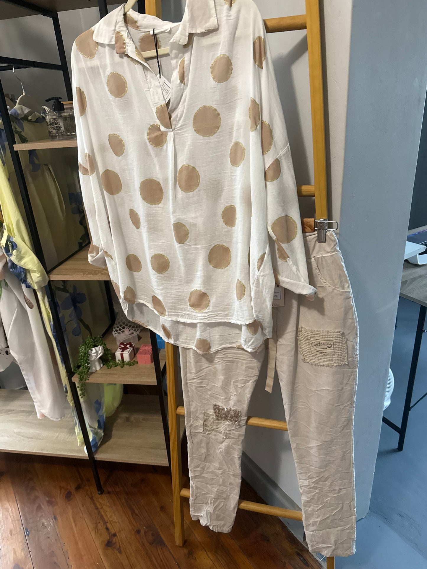 Patched Bling Pant Nude