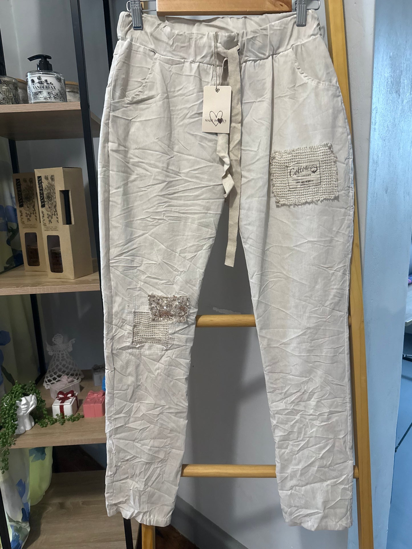 Patched Bling Pant Nude
