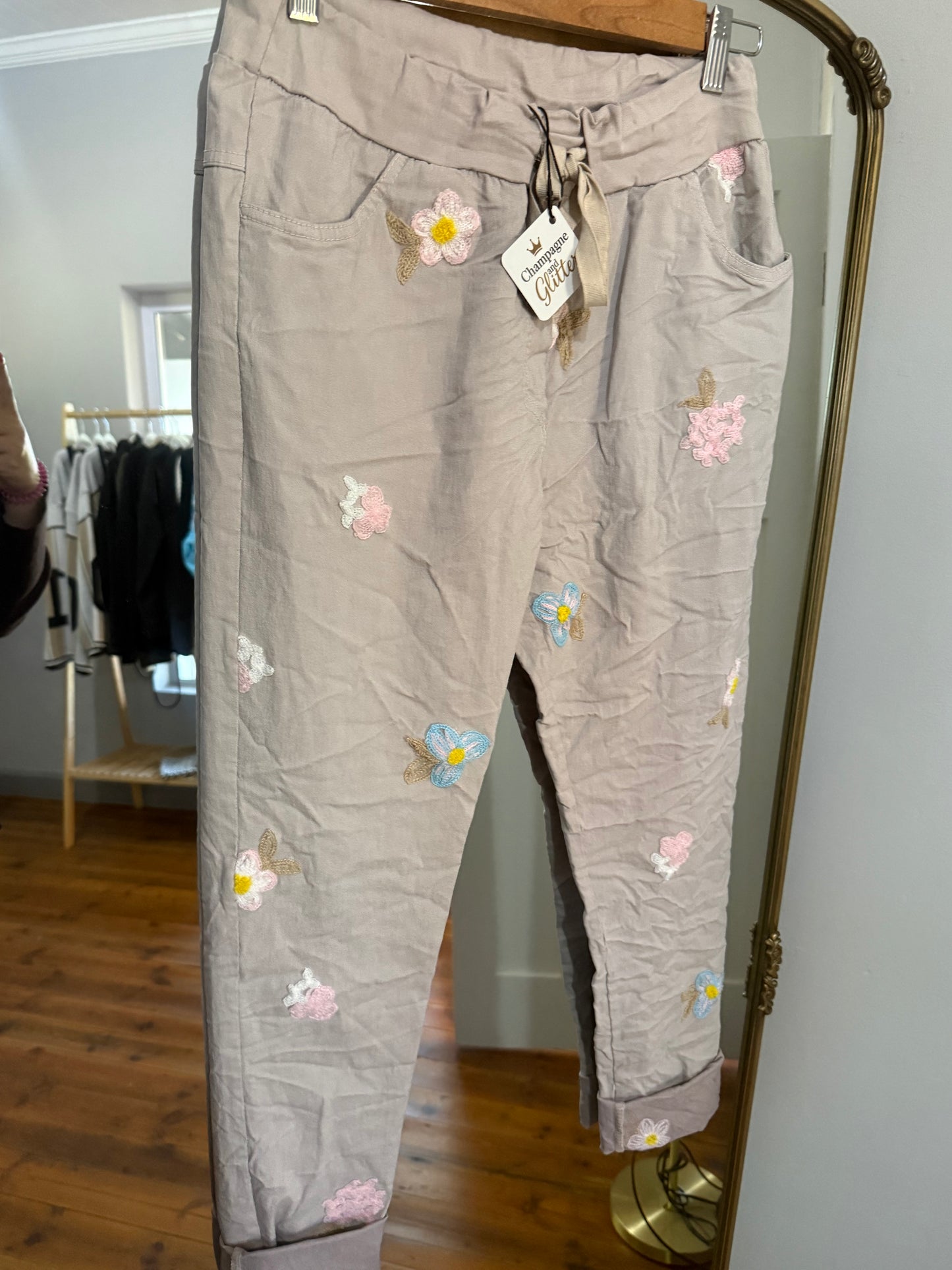 Liora Taupe Pants Embroided