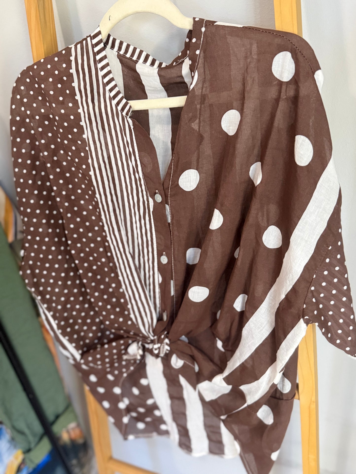 Polka Dot Brown Blouse
