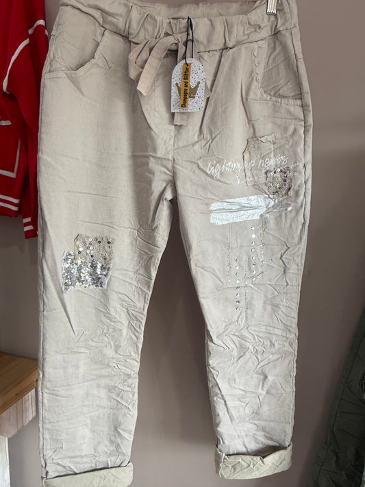 Bling Hearts Pant_Beige