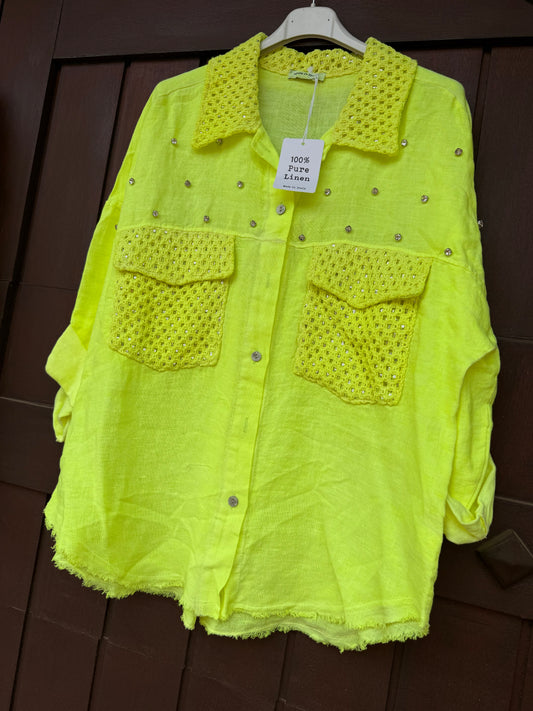 Linen And Bling Lime Blouse