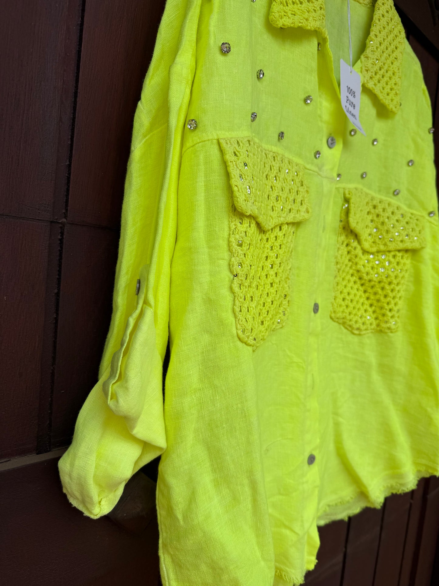 Linen And Bling Lime Blouse