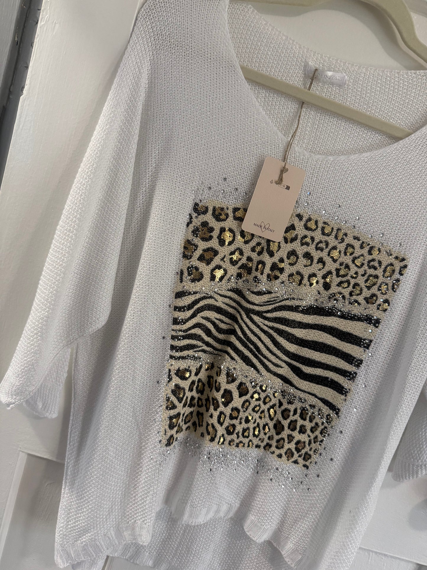 Bling Leopard Knit Blouse White