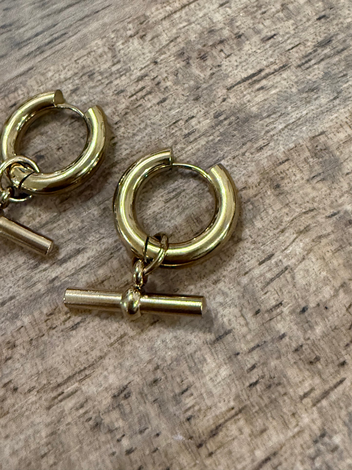 T Bar Earrings Gold