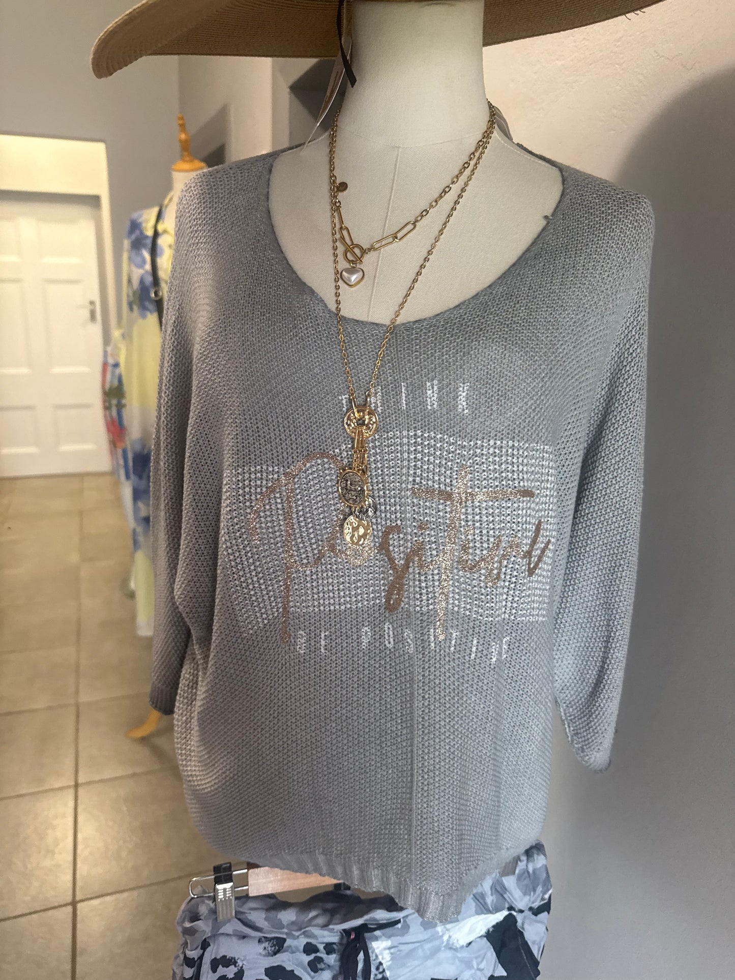 Positive Vibes Knit Blouse Grey