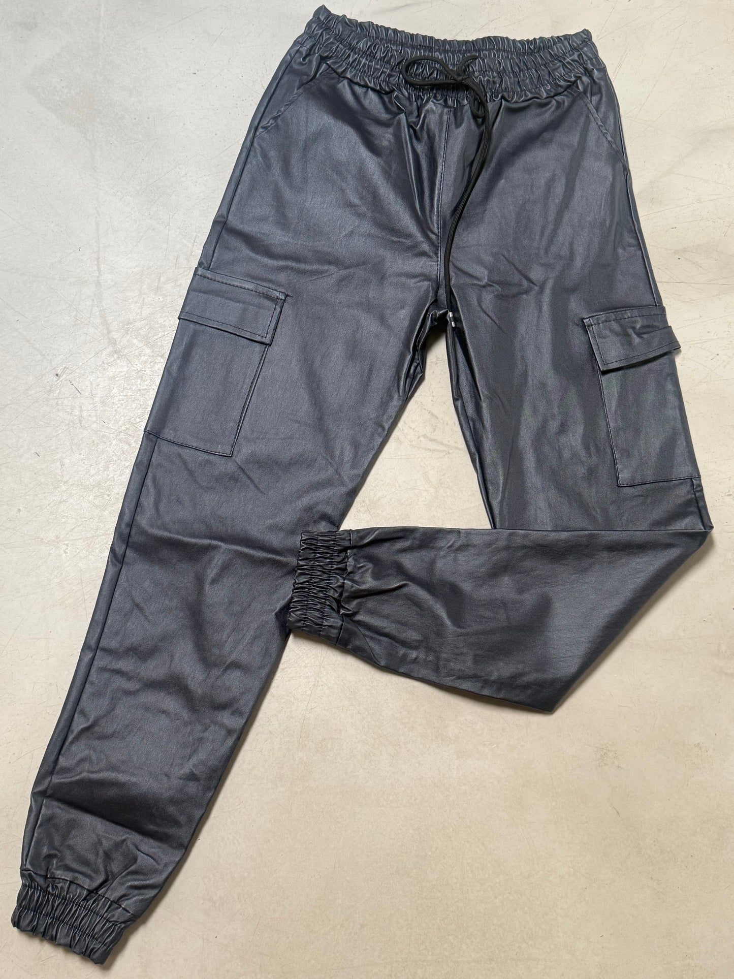 Pleather Cargo Pants Navy
