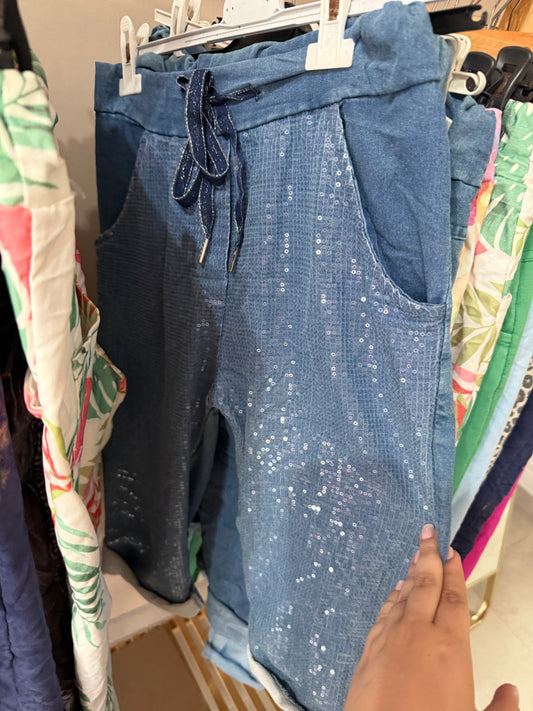Denim Sequin Short