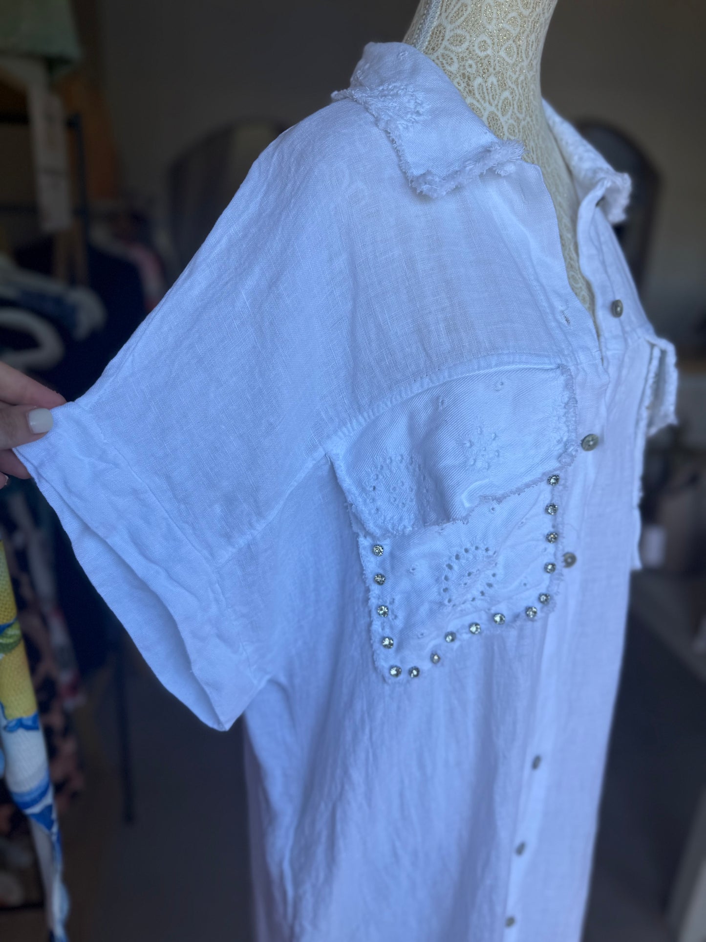 Linen & Bling Dress White