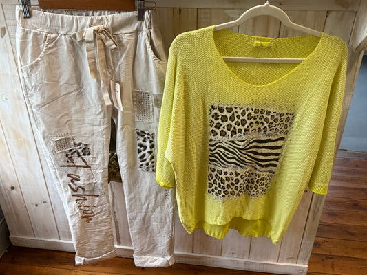 Bling Leopard Knit Blouse Lime