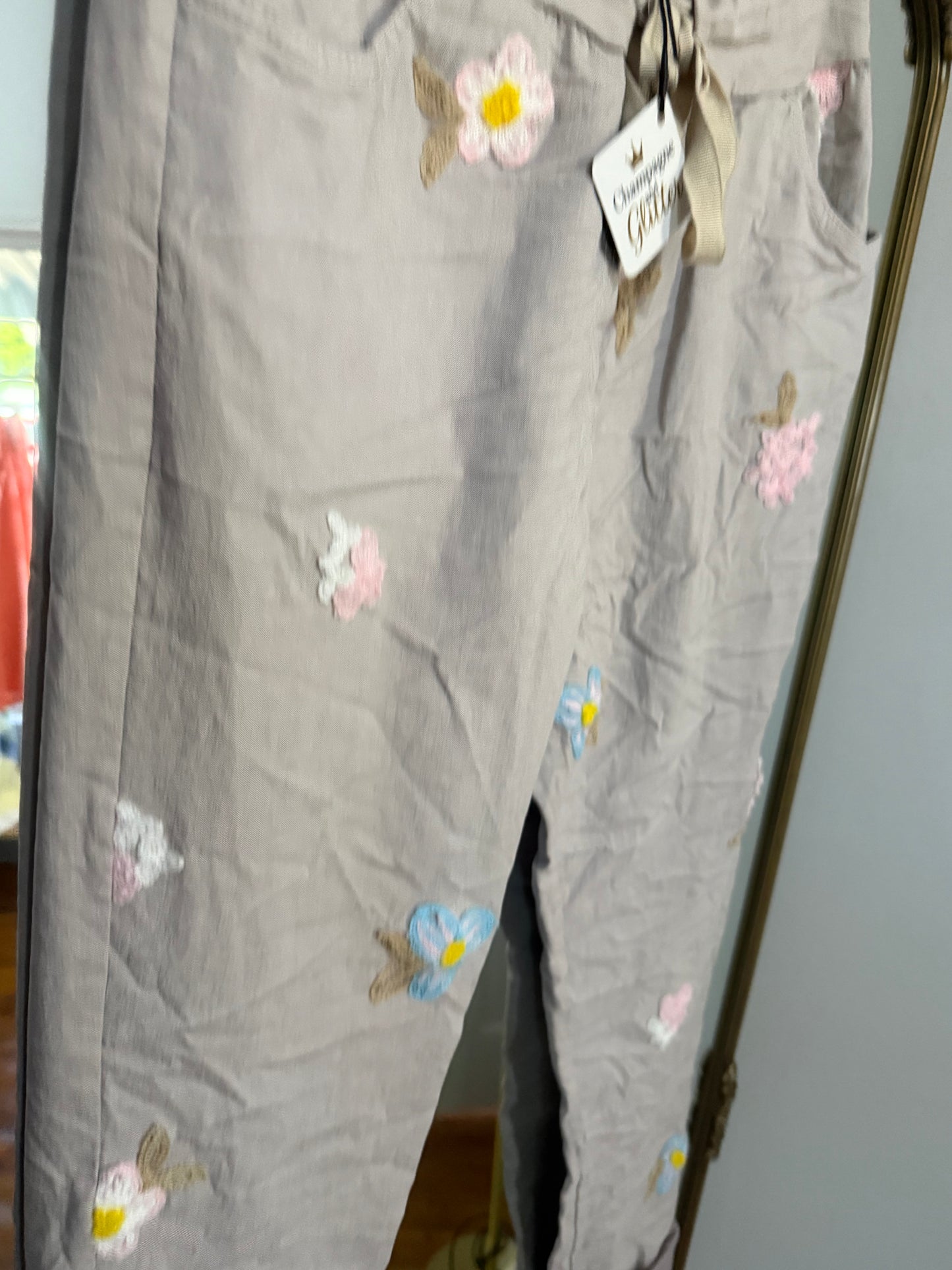 Liora Taupe Pants Embroided