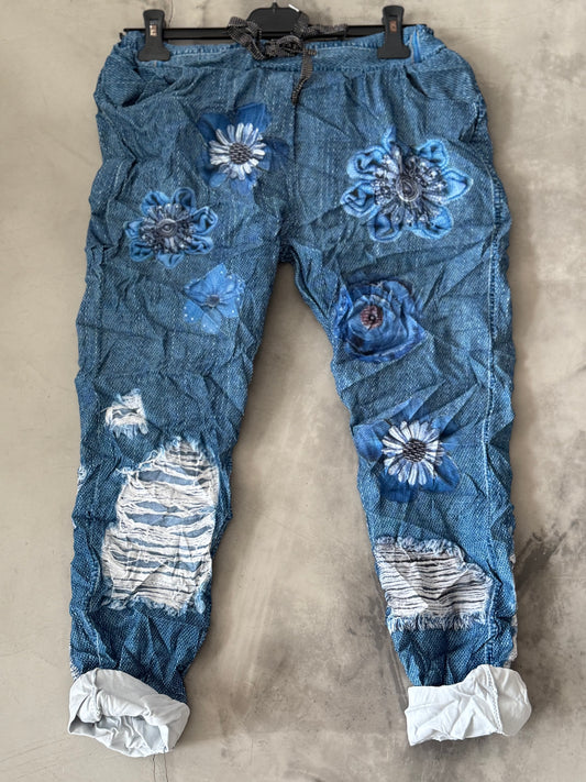Denim Floral Pant