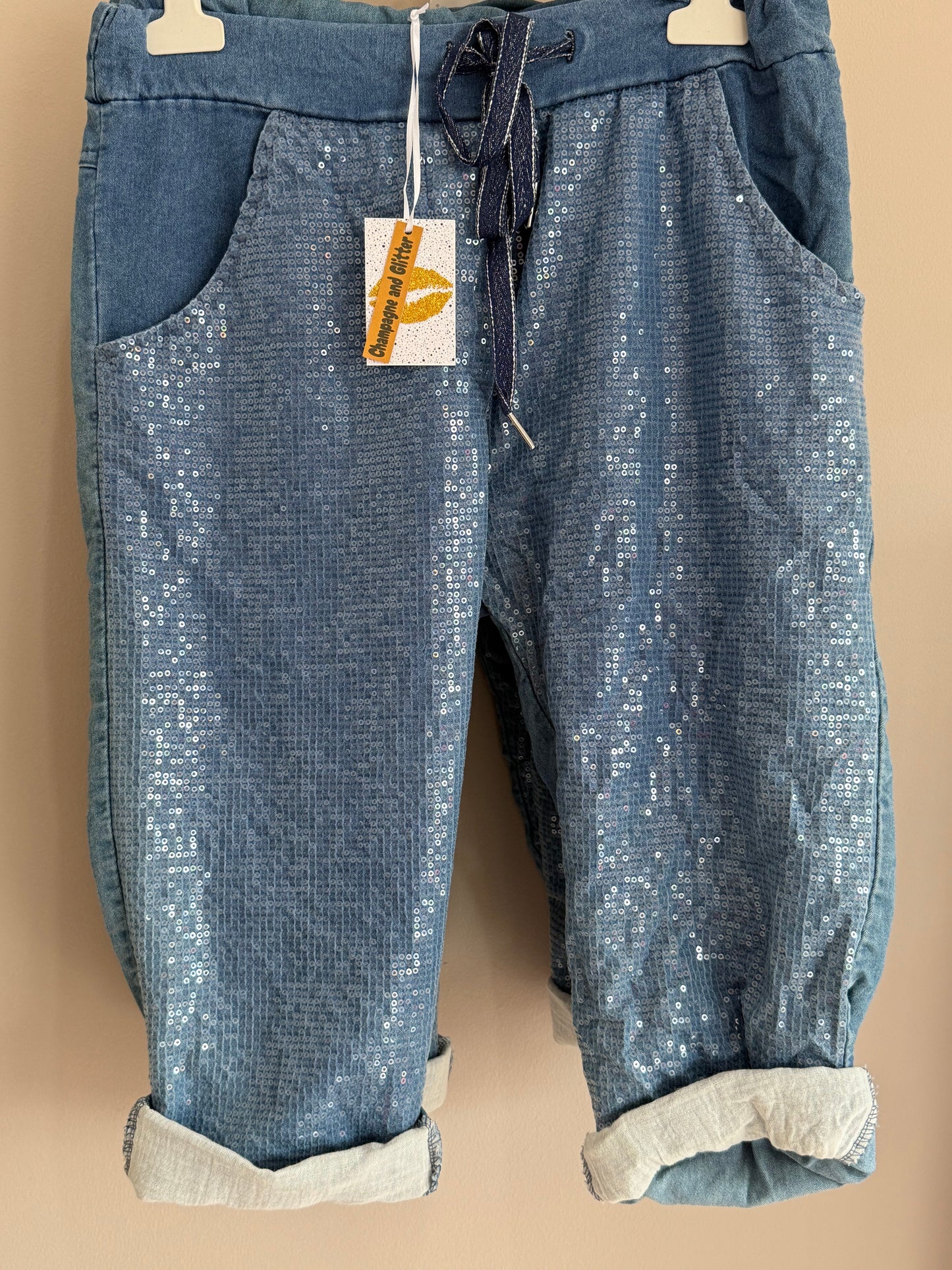 Denim Sequin Short