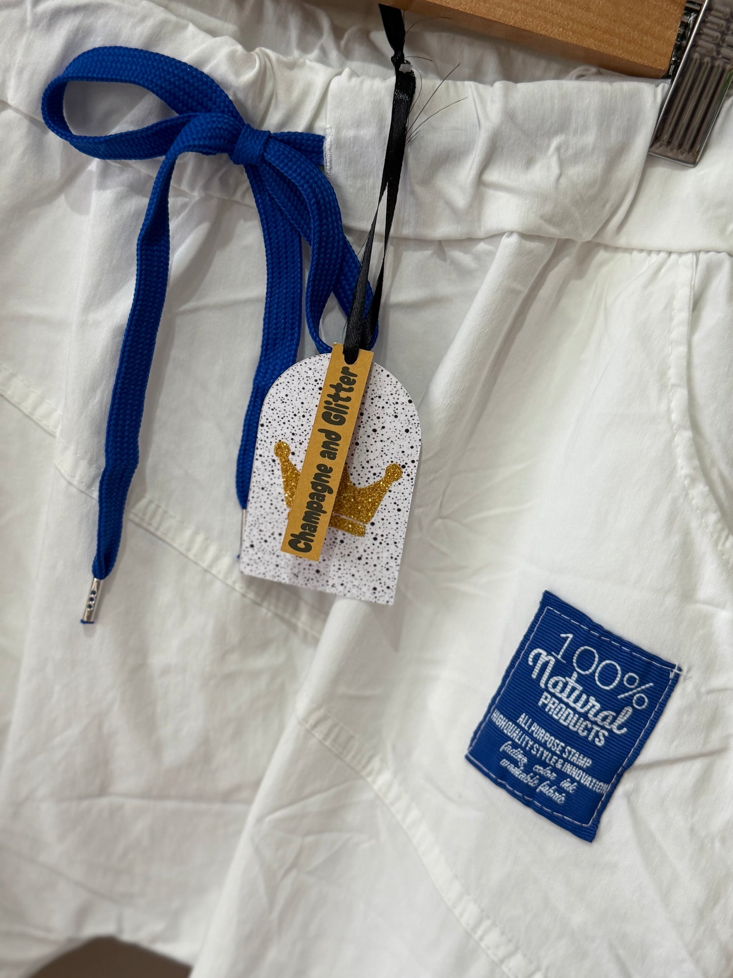 White Harem Blue Shorts